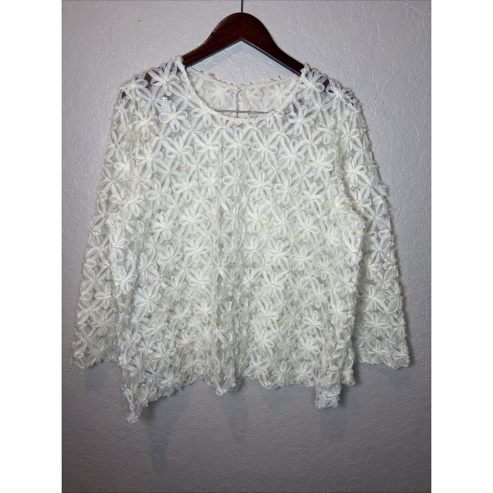 Retro Ivory Floral Mesh Boho Sheer Women's Blouse,โ Unbranded, Pit To Pit 24"